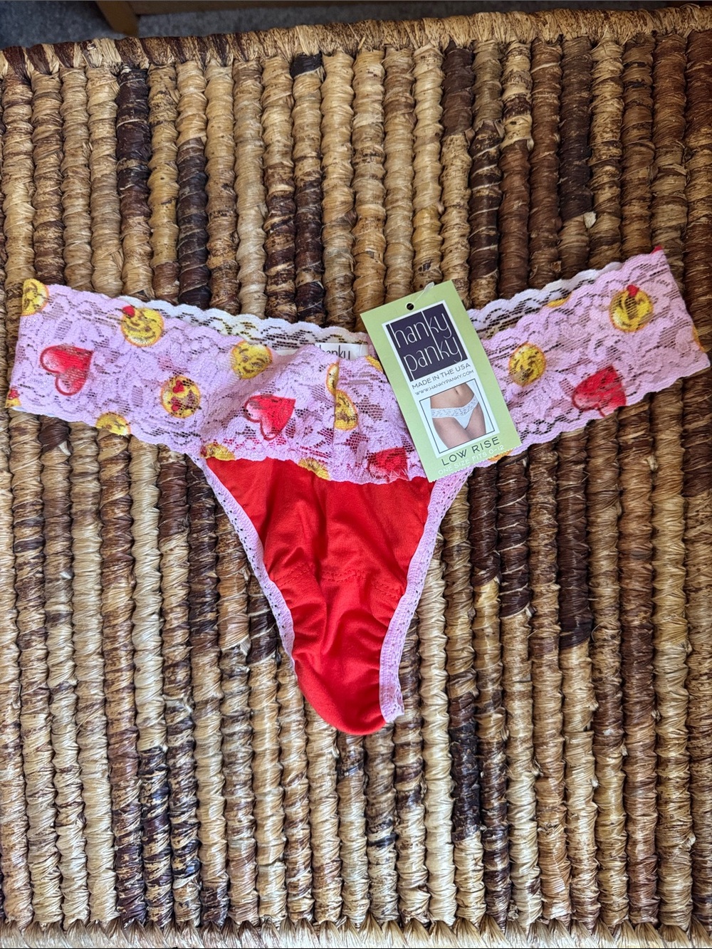 Hanky Panky Red Bikini with Pink Lace and Heart Motifs
